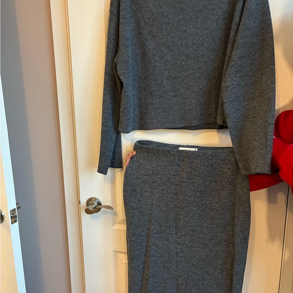 Reserved Gray Women's Midi Skirt and Sweater 2 piece set